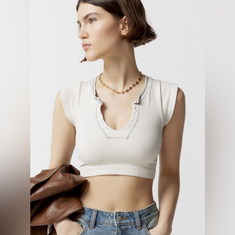 Urban Outfitters White Ribbed Out From Under Cropped Top